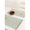 PurpleEssences Chambray Placemats with Fringes – 100% Cotton, Set of 4, 13×19 Inch, Thick Durable Table Mats for Dining, Kitchen, or Casual Farmhouse Tabletop Décor – Nut Brown and H.White(Sage Green and H.white)