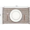 PurpleEssences Chambray Placemats with Fringes – 100% Cotton, Set of 4, 13×19 Inch, Thick Durable Table Mats for Dining, Kitchen, or Casual Farmhouse Tabletop Décor – Nut Brown and H.White(Nut Brown and H.white)