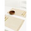 PurpleEssences Chambray Placemats with Fringes – 100% Cotton, Set of 4, 13×19 Inch, Thick Durable Table Mats for Dining, Kitchen, or Casual Farmhouse Tabletop Décor – Nut Brown and H.White(Beige and H.white)