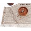 PurpleEssences Chambray Placemats with Fringes – 100% Cotton, Set of 4, 13×19 Inch, Thick Durable Table Mats for Dining, Kitchen, or Casual Farmhouse Tabletop Décor – Nut Brown and H.White(Nut Brown and H.white)