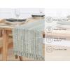 PurpleEssences Chambray Table Runner with Fringes – 100% Cotton, 13×72 Inch – Rustic Farmhouse Fall Décor, Reusable, Machine Washable for Dining Tables – Olive Green and H.White(Olive Green and H.white)