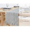 PurpleEssences Chambray Table Runner with Fringes – 100% Cotton, 13×72 Inch – Rustic Farmhouse Fall Décor, Reusable, Machine Washable for Dining Tables – Olive Green and H.White(Mineral Gray and H.white)