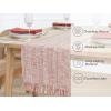 PurpleEssences Chambray Table Runner with Fringes – 100% Cotton, 13×72 Inch – Rustic Farmhouse Fall Décor, Reusable, Machine Washable for Dining Tables – Olive Green and H.White(Rust and H.white)