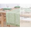 PurpleEssences Chambray Table Runner with Fringes – 100% Cotton, 13×72 Inch – Rustic Farmhouse Fall Décor, Reusable, Machine Washable for Dining Tables – Olive Green and H.White(Sage Green and H.white)