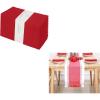 PurpleEssences Hemstitch Cloth Napkins 18 x 18 Inch (Set of 12) and Table Runner Ribbed 14×90 (14×95.5, Fringe Included) – Red