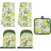 PurpleEssences Lemon Ovenmitts and Pot Holders Sets for Kitchen – Pack of 5 – Heat Resistent Kitchen Accessories – for Seasonal Summer Spring Decor