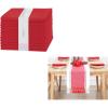 PurpleEssences Solid Cloth Napkins 18 x 18 Inch (Set of 12) and Table Runner Ribbed 14×72 (14×77.5, Fringe Included) – Red