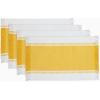 PurpleEssences Stripe Ribbed Placemats with Fringes 100% Cotton, Set of 4, 13×19 Inch, Thick Durable Table Mats for Dining, Kitchen, or Casual Farmhouse Tabletop Décor – Golden Yellow and H.White(Golden Yellow and H.white)