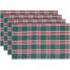 PurpleEssences Tartan Plaid Placemats, Set of 4, Washable Spill Proof Double Layer Woven placemat for Dining Table and Kitchen Christmas – 13 x 19 Inch – Red and Green(Green)