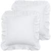 PurpleEssences White Ruffled Solid Throw Pillow Covers Set of 2 Chic Cotton Decorative Cushion Case for Sofa Couch Bed Living Room Farmhouse Boho Décor, 18 x 18 Inch(White)