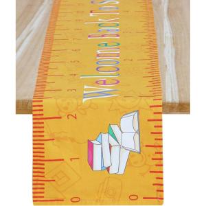 PurpleEssences Back to School Table Runner – 13×72 Inch 100% Cotton Decor for Classroom, Home, Party & First Day Celebrations – Colorful Designs – 13 x 72 Inch – Back to School Party(Book and Scale)