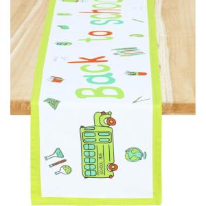PurpleEssences Back to School Table Runner – 13×72 Inch 100% Cotton Decor for Classroom, Home, Party & First Day Celebrations – Colorful Designs – 13 x 72 Inch – Back to School Party(Back to School Party)
