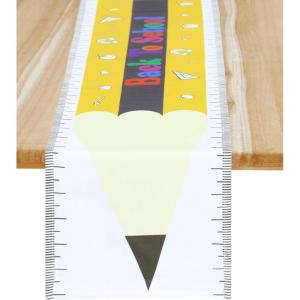 PurpleEssences Back to School Table Runner – 13×72 Inch 100% Cotton Decor for Classroom, Home, Party & First Day Celebrations – Colorful Designs – 13 x 72 Inch – Back to School Party(Pencil)
