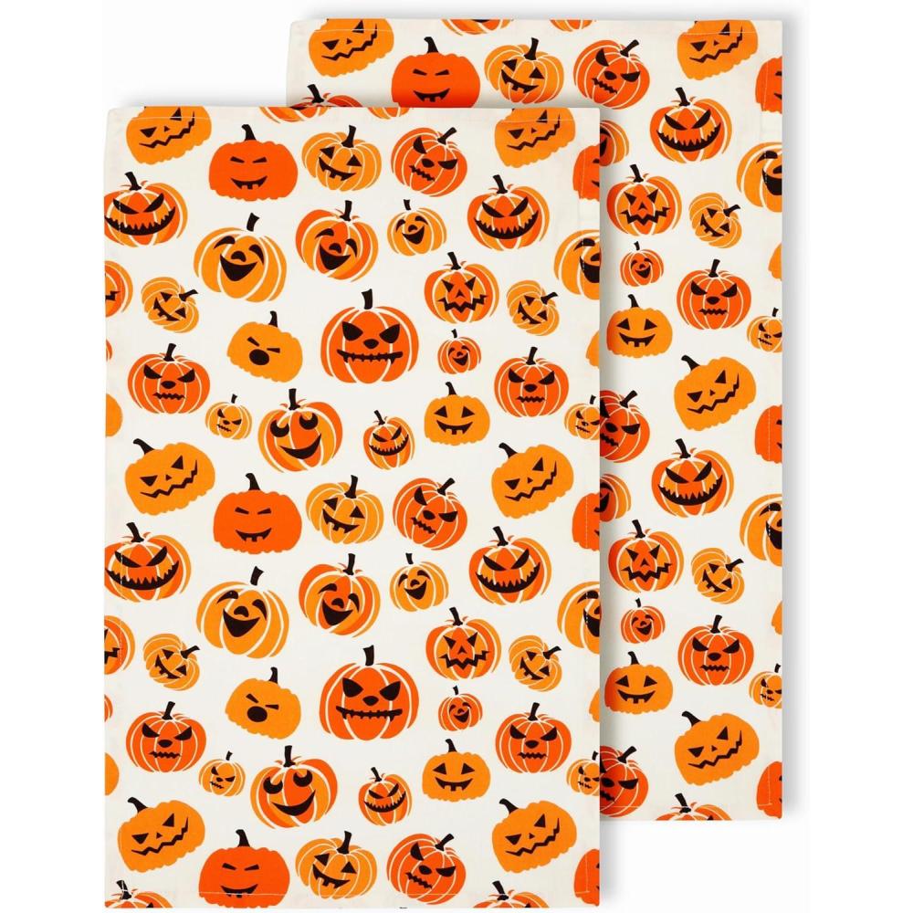 imagePurpleEssences Halloween Kitchen Towels Set of 216x28 inch 100 Cotton Dish Towels Absorbent Reusable Hand Towels for Drying Cleaning ampamp Kitchen Dcor Scary PumpkinScary Pumpkin