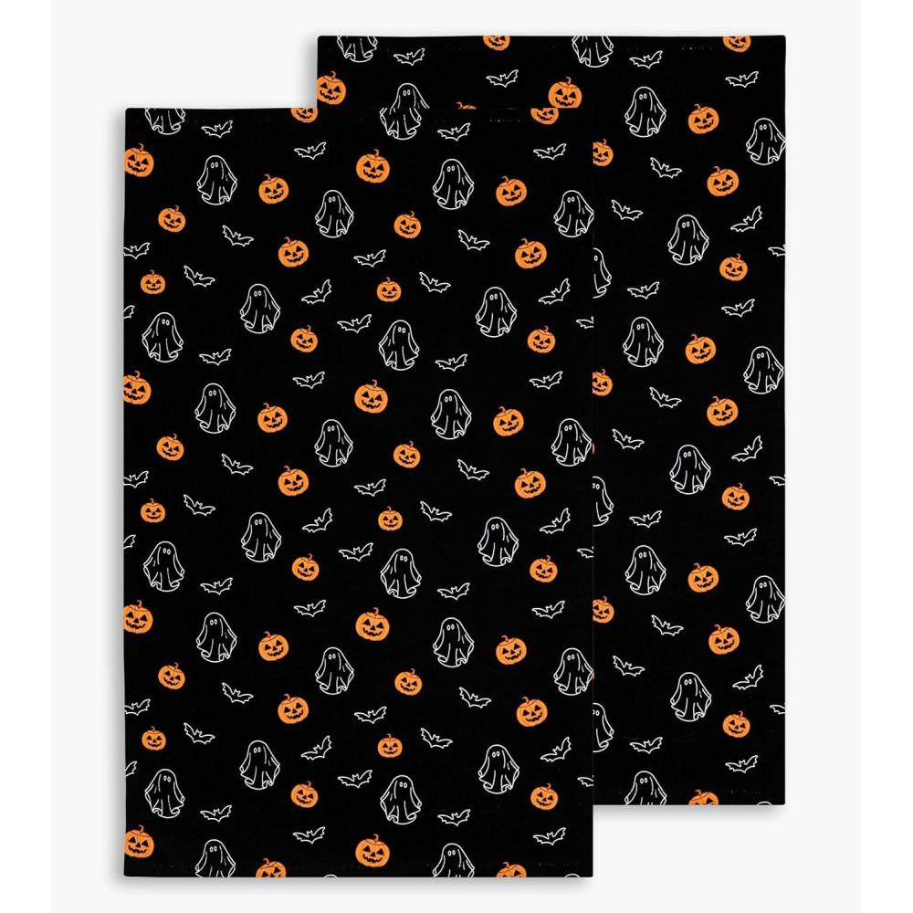 imagePurpleEssences Halloween Kitchen Towels Set of 216x28 inch 100 Cotton Dish Towels Absorbent Reusable Hand Towels for Drying Cleaning ampamp Kitchen Dcor Scary PumpkinGhost