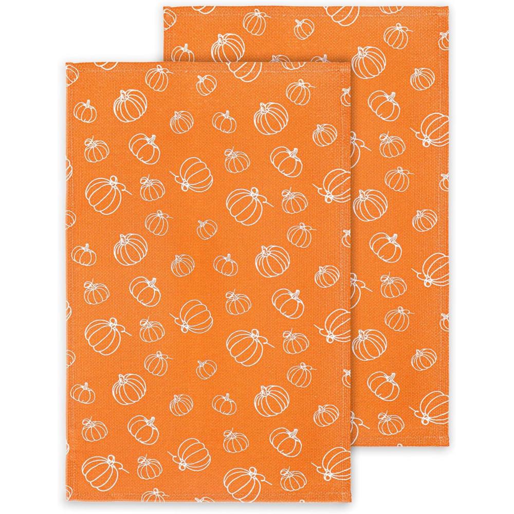 imagePurpleEssences Pumpkin Cotton Kitchen Towels Set of 2 Absorbent Dish Towels Set Tea Towels Bar Towels Multi Purpose Kitchen Linen Drying Dish Hand Towels 16 x 26 Inch Pumpkin PatchPumpkin