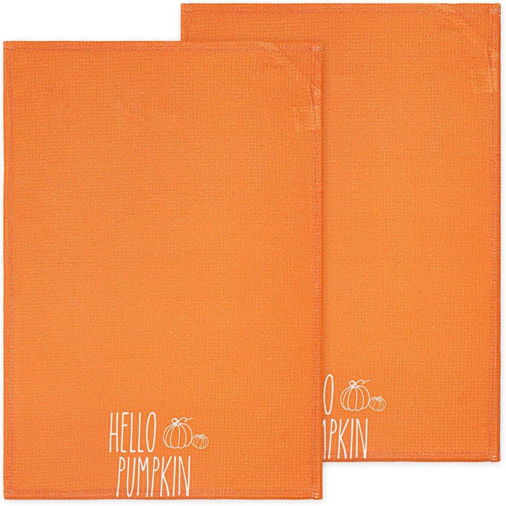 imagePurpleEssences Pumpkin Cotton Kitchen Towels Set of 2 Absorbent Dish Towels Set Tea Towels Bar Towels Multi Purpose Kitchen Linen Drying Dish Hand Towels 16 x 26 Inch Pumpkin PatchHello Pumpkin