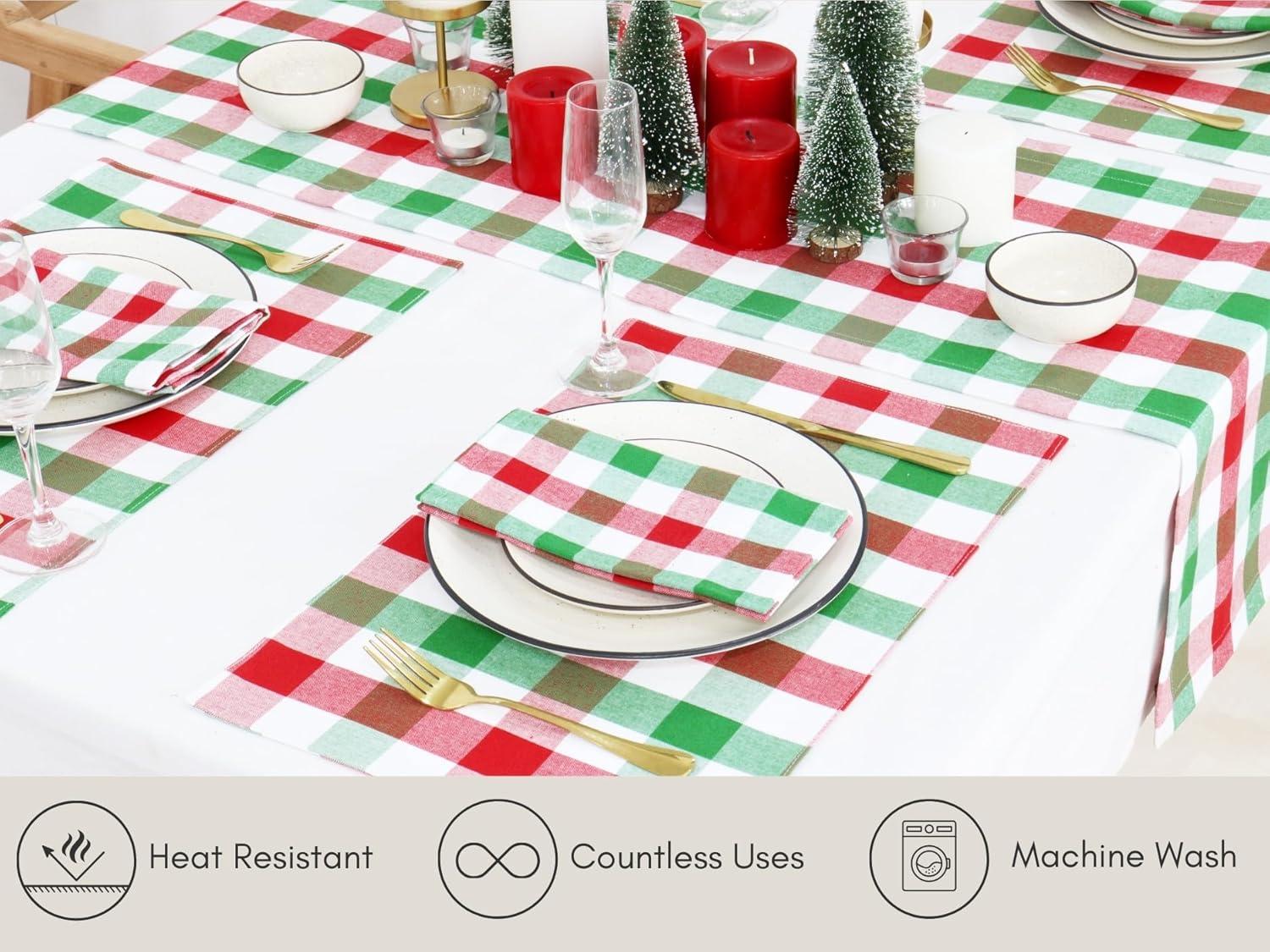imagePurpleEssences Buffalo Plaid Table Runner 14x72 Pack of 1 Napkin 18x18 Set of 12 Placemats 13x19 Set of 4 100 Cotton RedGreenWhite