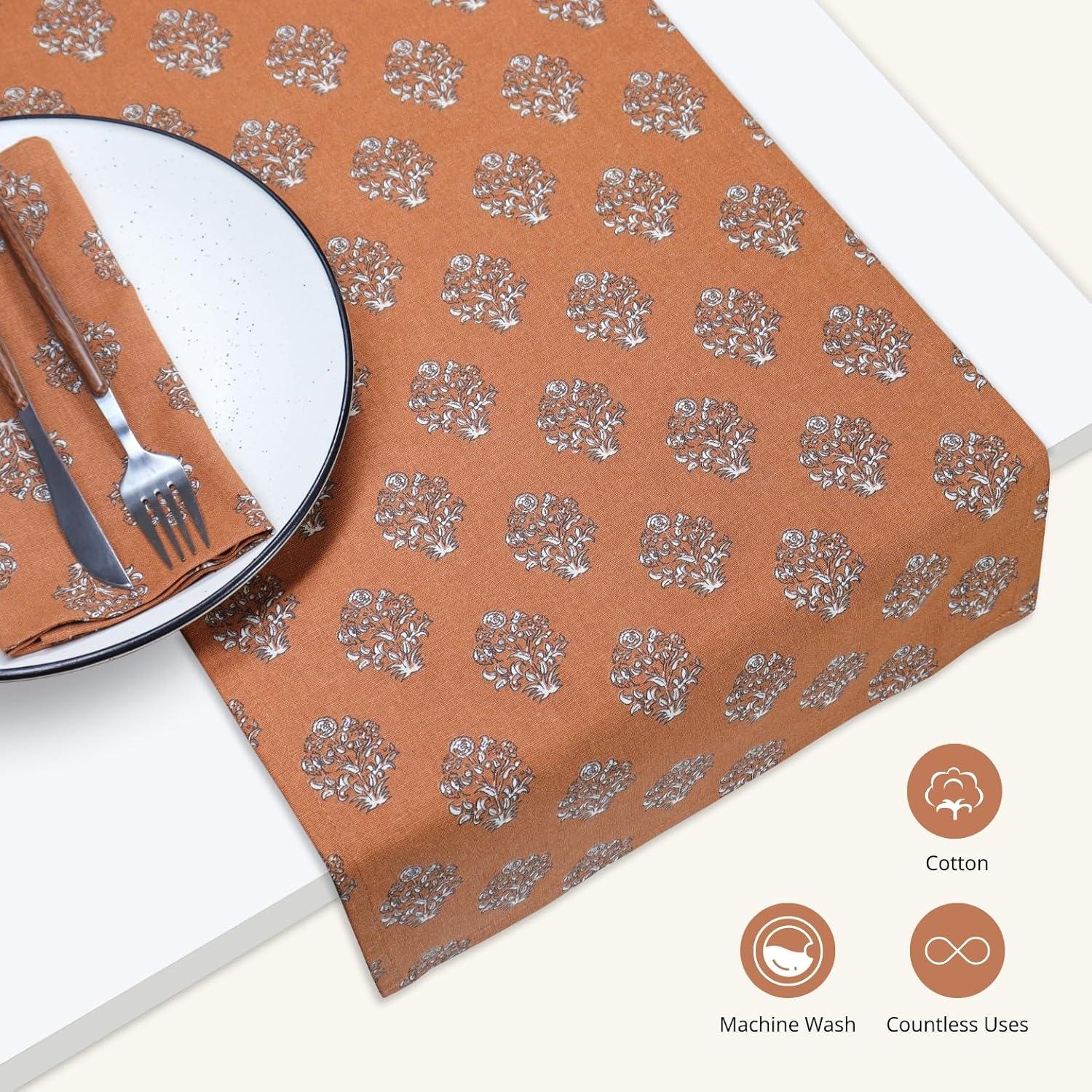 imagePurpleEssences Fall Napkins Set of 6 18 x 18 Inch and Table Runner Pack of 1 13 x 90 Inch 100 Cotton Goldenrod Rust