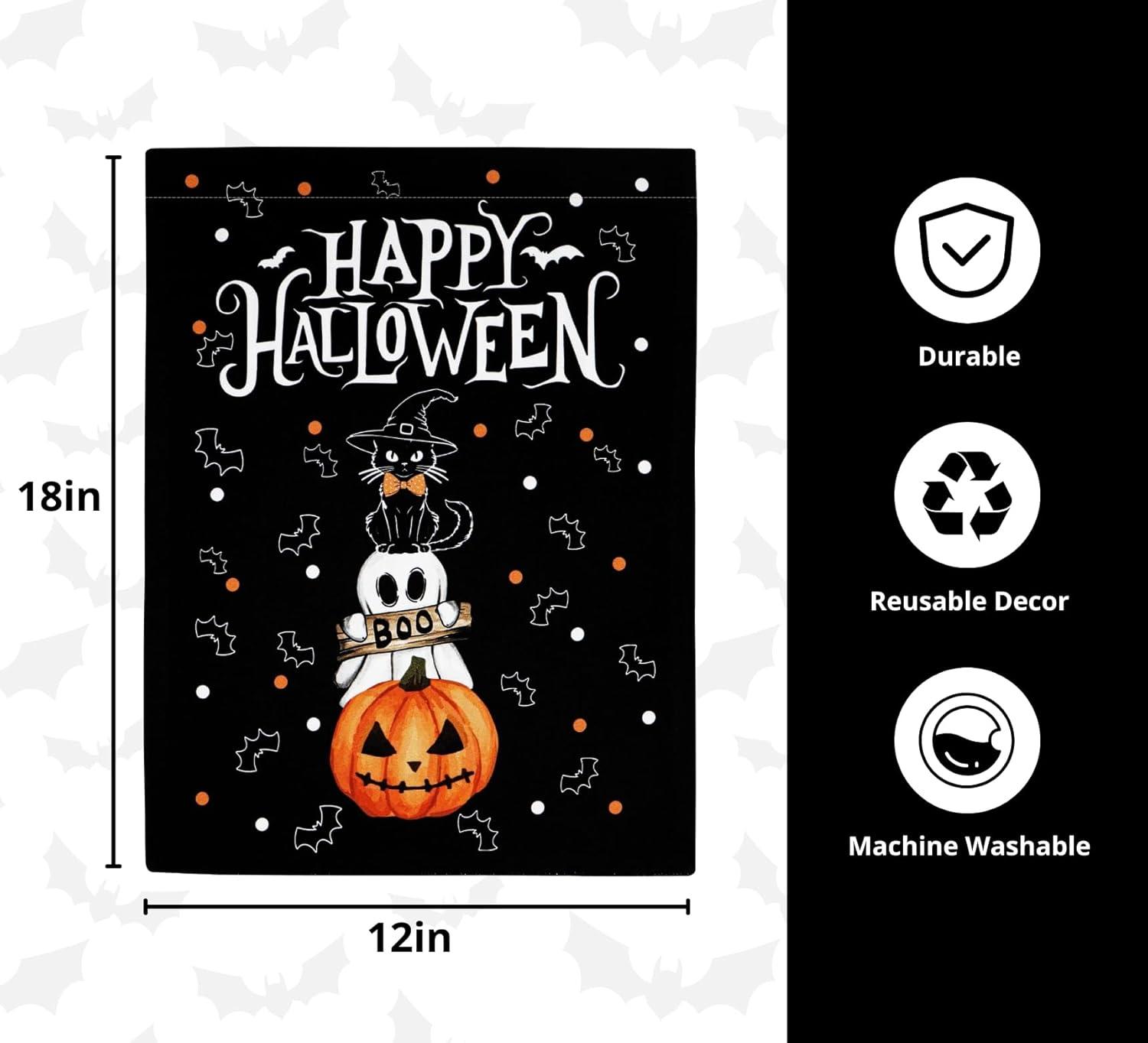 imagePurpleEssences Halloween Garden Flags for Outside 12x18 Inch Outdoor Yard Decoration with DoubleSided Scary Pumpkin Welcome Flag for Porch Lawn Happy Halloween