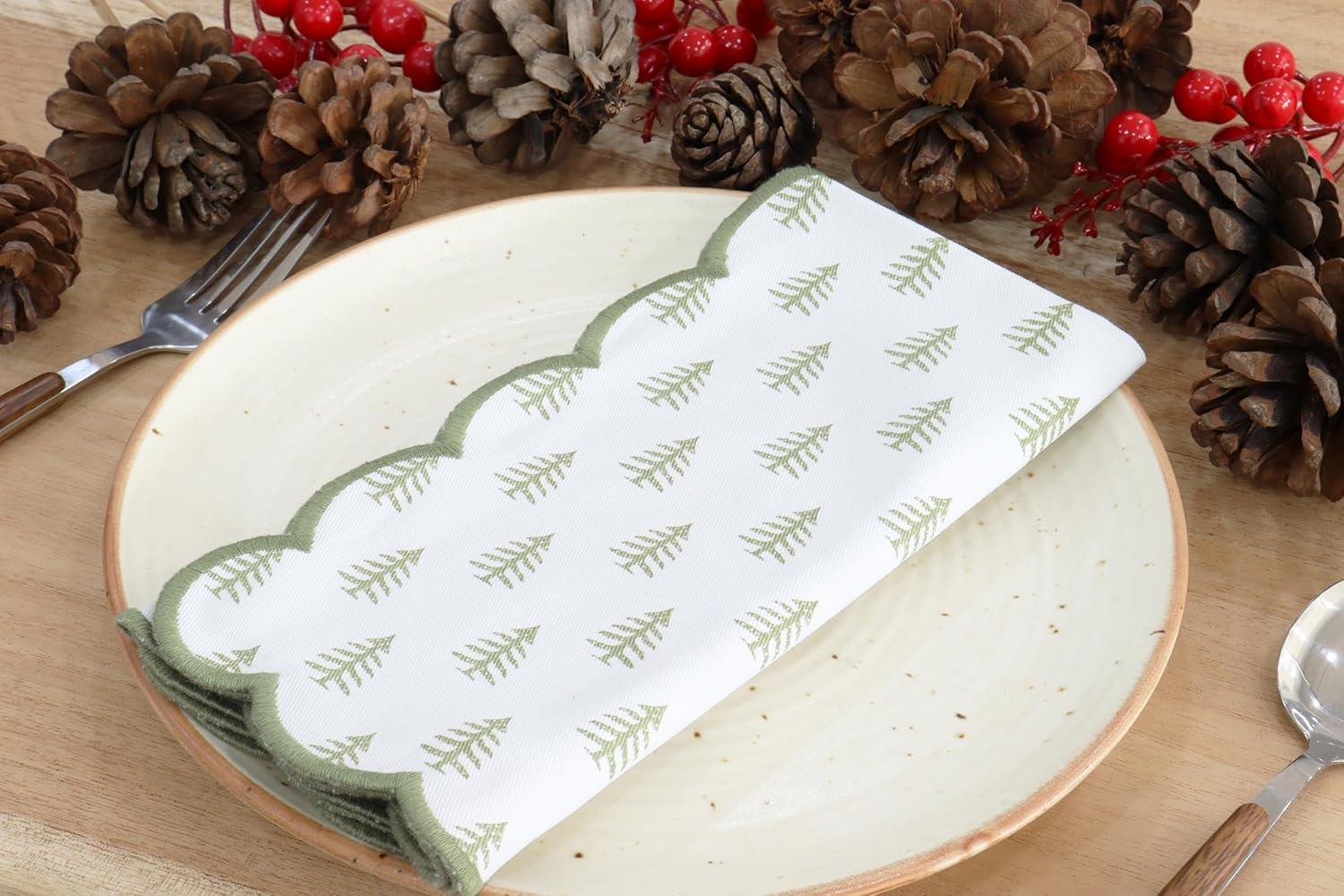 imagePurpleEssences Hemstitch Cloth Napkins Set of 1218 x 18 Inch Christmas Tree Scalloped Napkins Set of 4 Sage Green