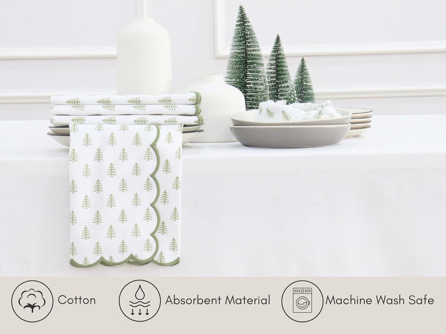 imagePurpleEssences Hemstitch Cloth Napkins Set of 1218 x 18 Inch Christmas Tree Scalloped Napkins Set of 4 Sage Green