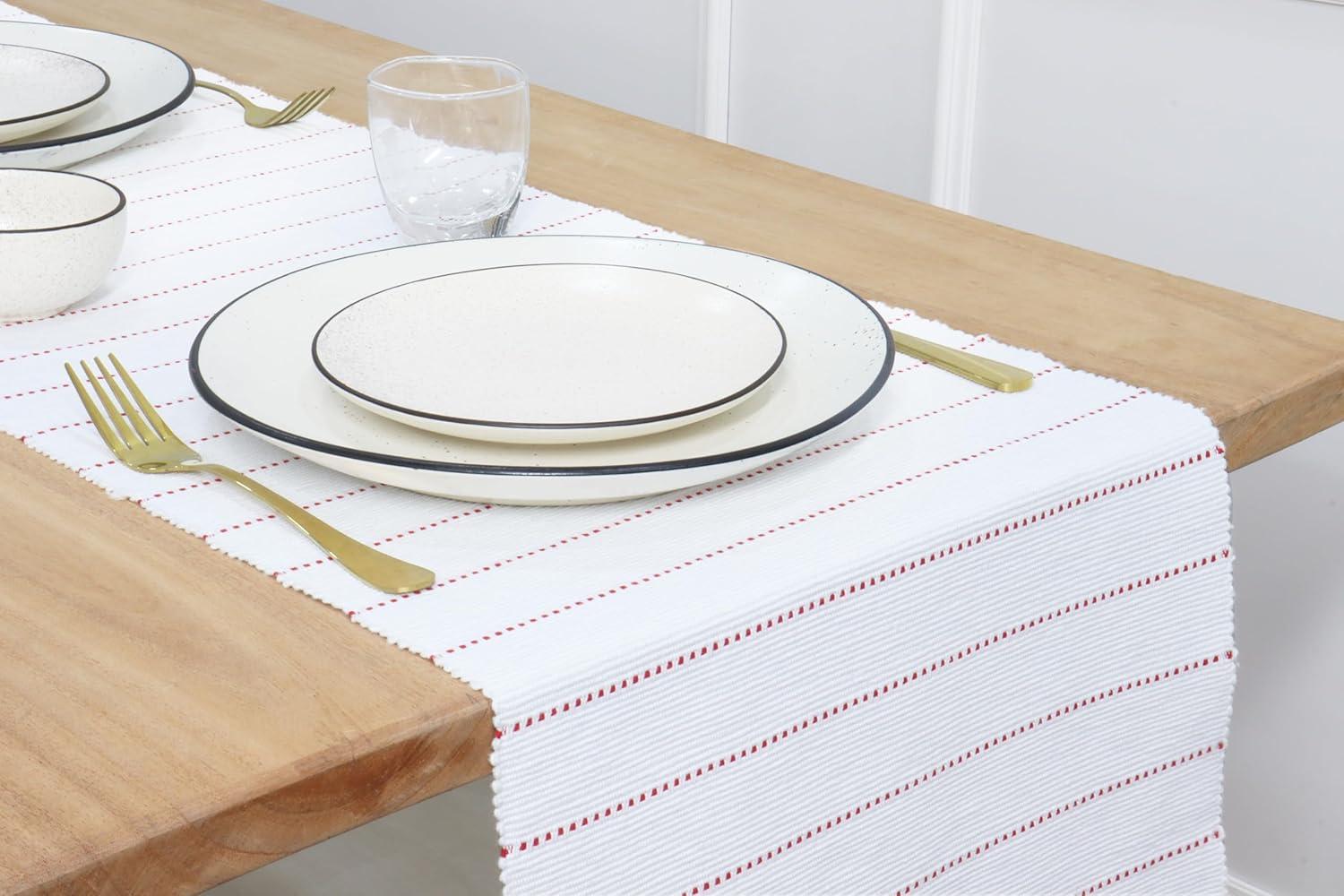 imagePurpleEssences Hemstitch Cloth Napkins Set of 1218 x 18 Inch Dobby Stripe Ribbed Runner 14x72 inch Red