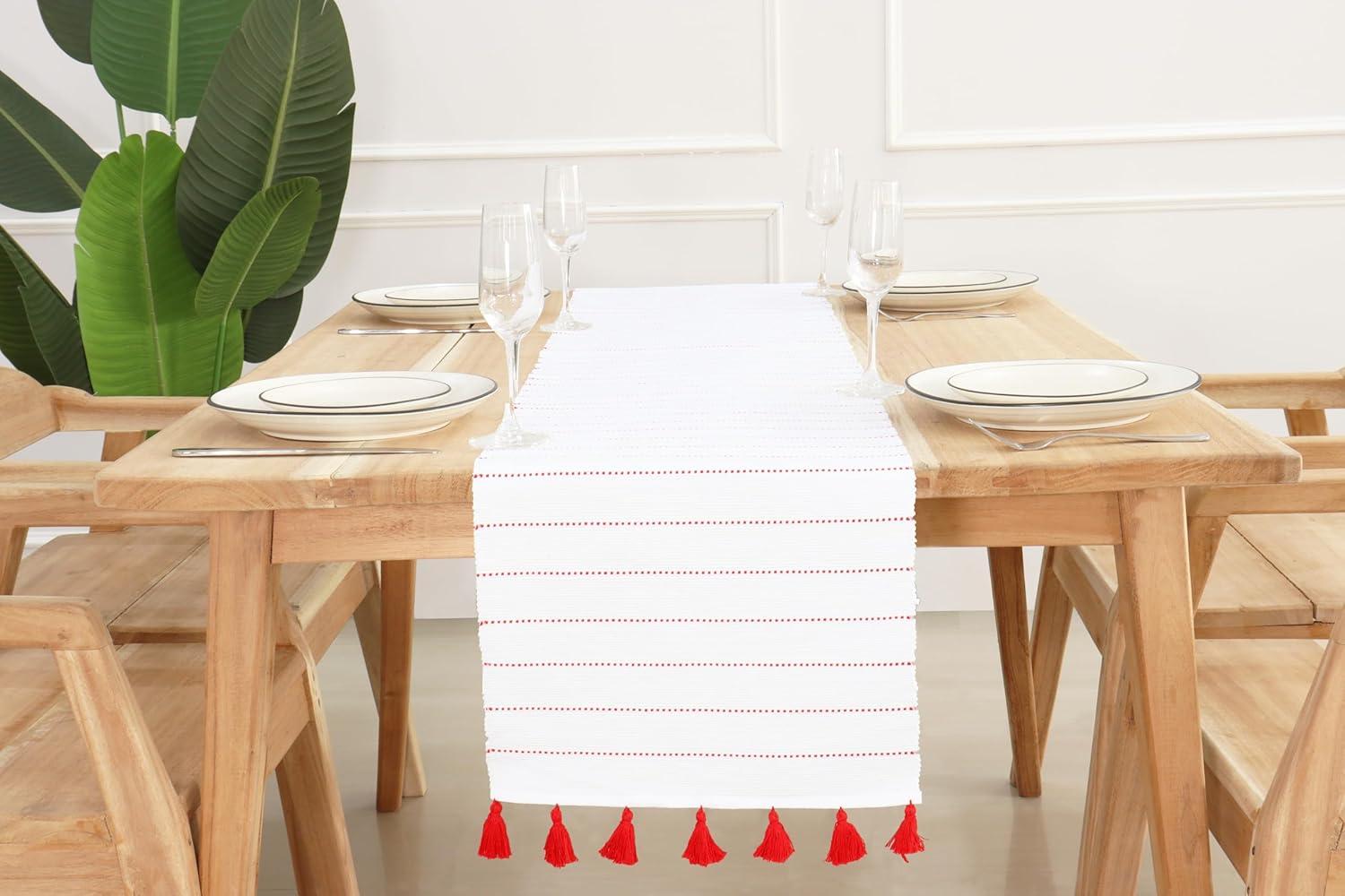 imagePurpleEssences Hemstitch Cloth Napkins Set of 1218 x 18 Inch Dobby Stripe Ribbed Runner 14x72 inch Red