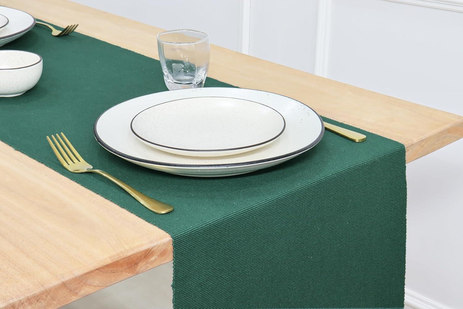 imagePurpleEssences Hemstitch Cloth Napkins Set of 1218 x 18 Inch Solid Ribbed Woven Table Runner 14x90 Inch Forest Green