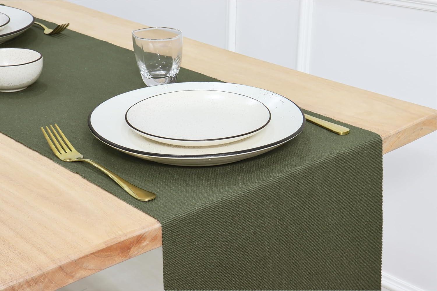 imagePurpleEssences Hemstitch Cloth Napkins Set of 1218 x 18 Inch Solid Ribbed Woven Table Runner 14x90 Inch Olive Green