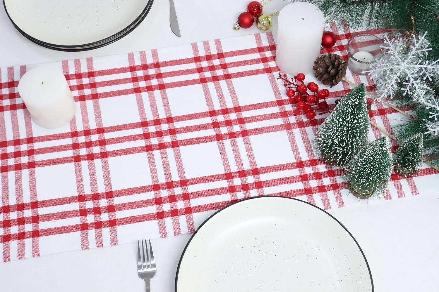 imagePurpleEssences Homestead Plaid Napkin 18 x 18 Inch Set of 12 Table Runner 14 x 72 Inch Pack of 1100 Cotton RedWhite