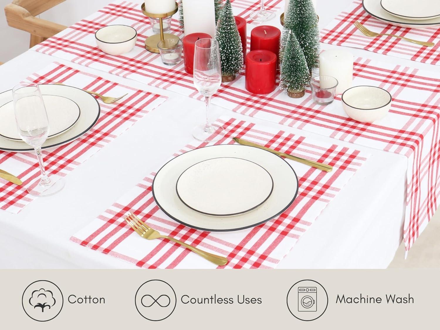 imagePurpleEssences Homestead Plaid Napkin 18 x 18 Inch Set of 12 Table Runner 14 x 72 Inch Pack of 1100 Cotton RedWhite