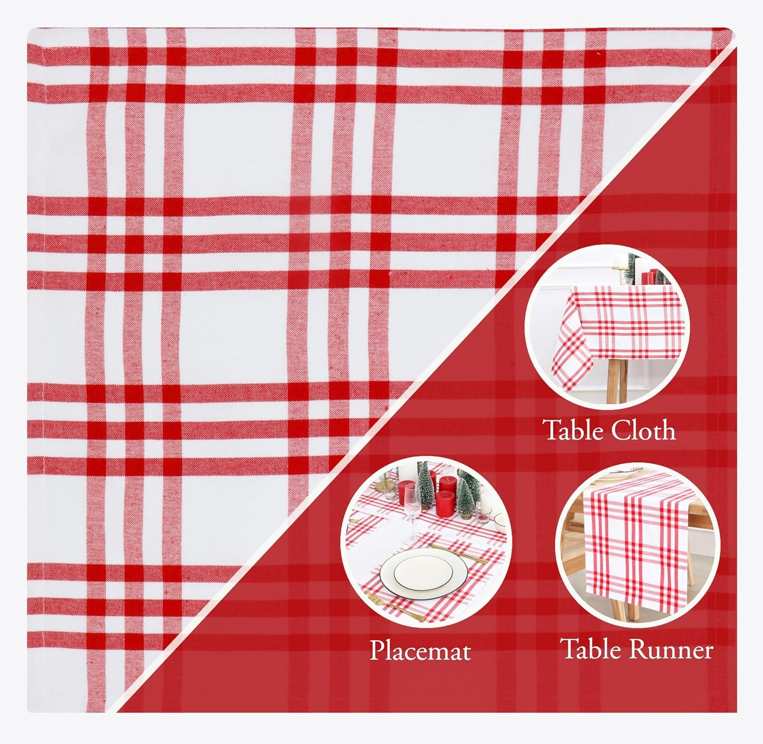 imagePurpleEssences Homestead Plaid Napkin 18 x 18 Inch Set of 12 Tablecloth 60 x 84 Inch Pack of 1100 Cotton RedWhite