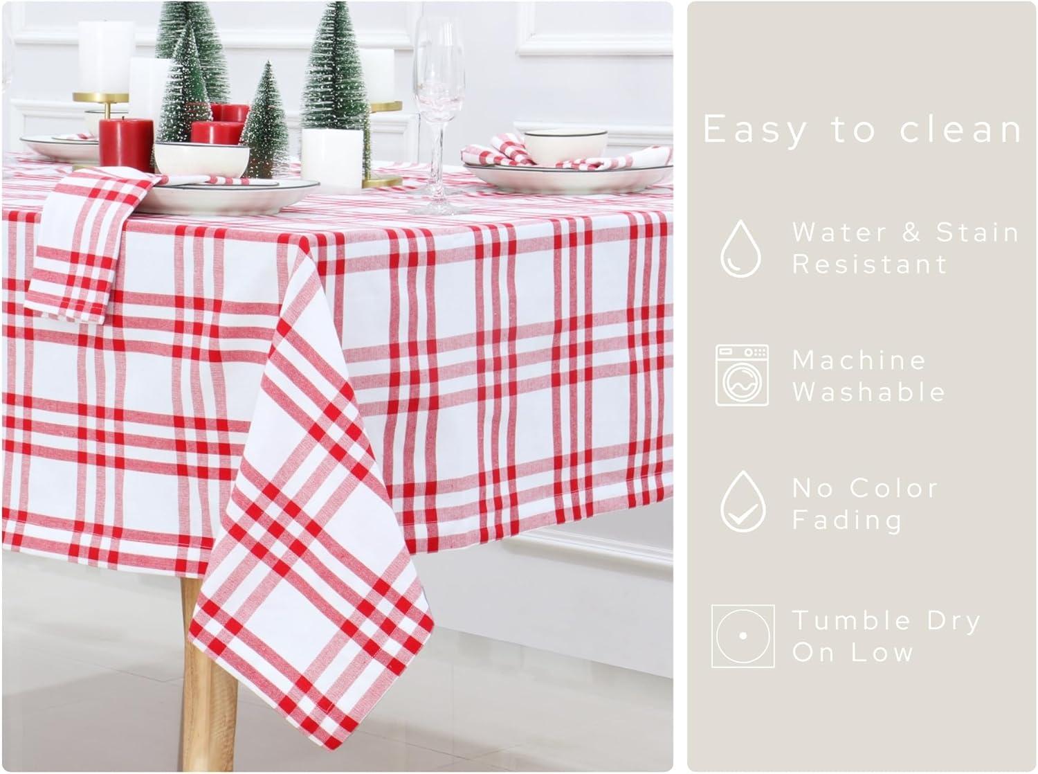 imagePurpleEssences Homestead Plaid Napkin 18 x 18 Inch Set of 12 Tablecloth 60 x 84 Inch Pack of 1100 Cotton RedWhite