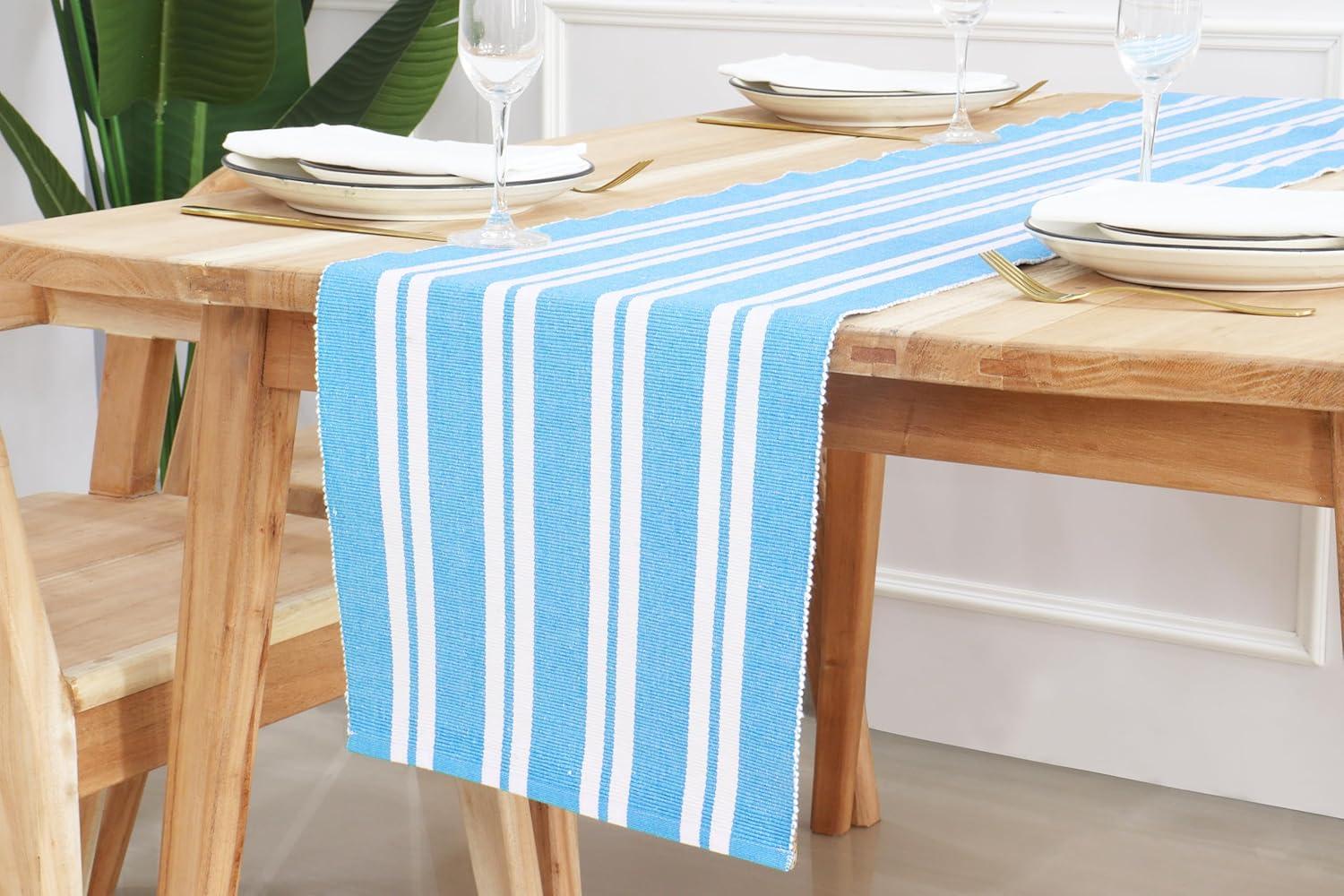 imagePurpleEssences Solid Cloth Napkins Set of 1218 x 18 Inch Double Stripe Ribbed Woven Table Runner 14x72 Inch Aqua BlueWhite