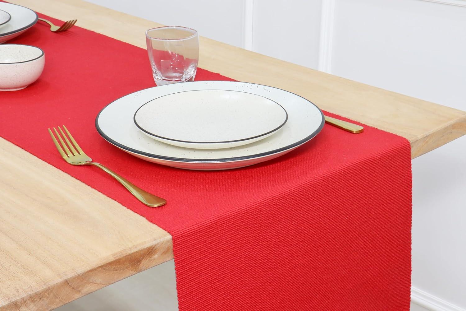 imagePurpleEssences Solid Cloth Napkins Set of 1218 x 18 Inch Solid Ribbed Woven Table Runner 14x72 Inch Red