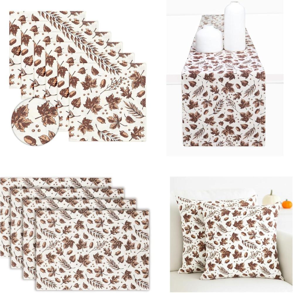 imagePurpleEssences Fall Napkins 18x18 Inch Set of 6 Table Runner 13 x 72 Inch Pack of 1 Placemats 13 x 19 Inch Set of 4 and Throw Pillow Cover 18 x 18 Inch Set of 2100 Cotton Fall Dream
