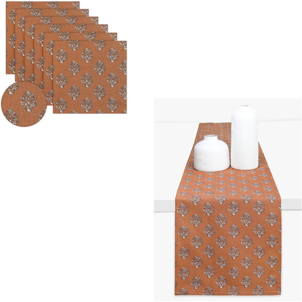 imagePurpleEssences Fall Napkins Set of 6 18 x 18 Inch and Table Runner Pack of 1 13 x 90 Inch 100 Cotton Goldenrod Rust