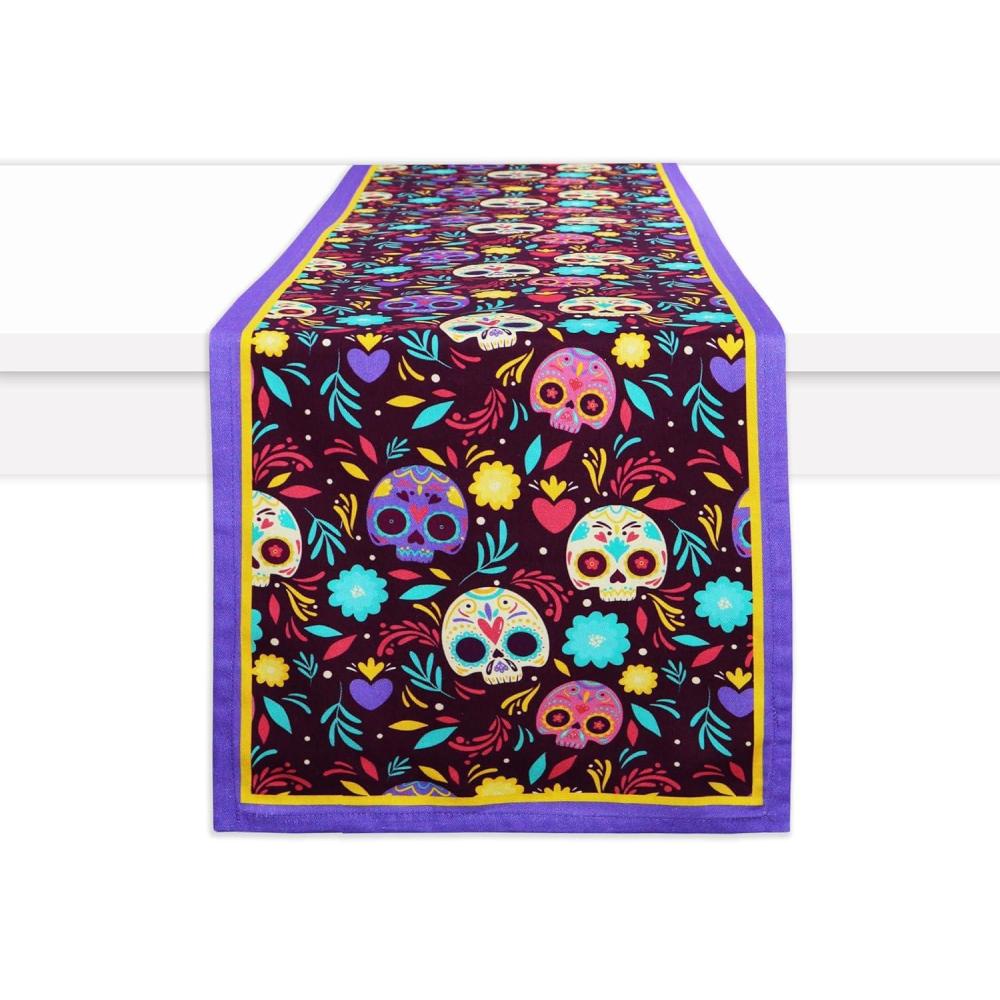 imagePurpleEssences Halloween Table Runner 13x72 Inch Spooky Seasonal Decor for Kitchen ampamp Dining Table 100 Cotton Table Centerpiece for Halloween Party Decoration Day of The Death 1Day of the Death 1