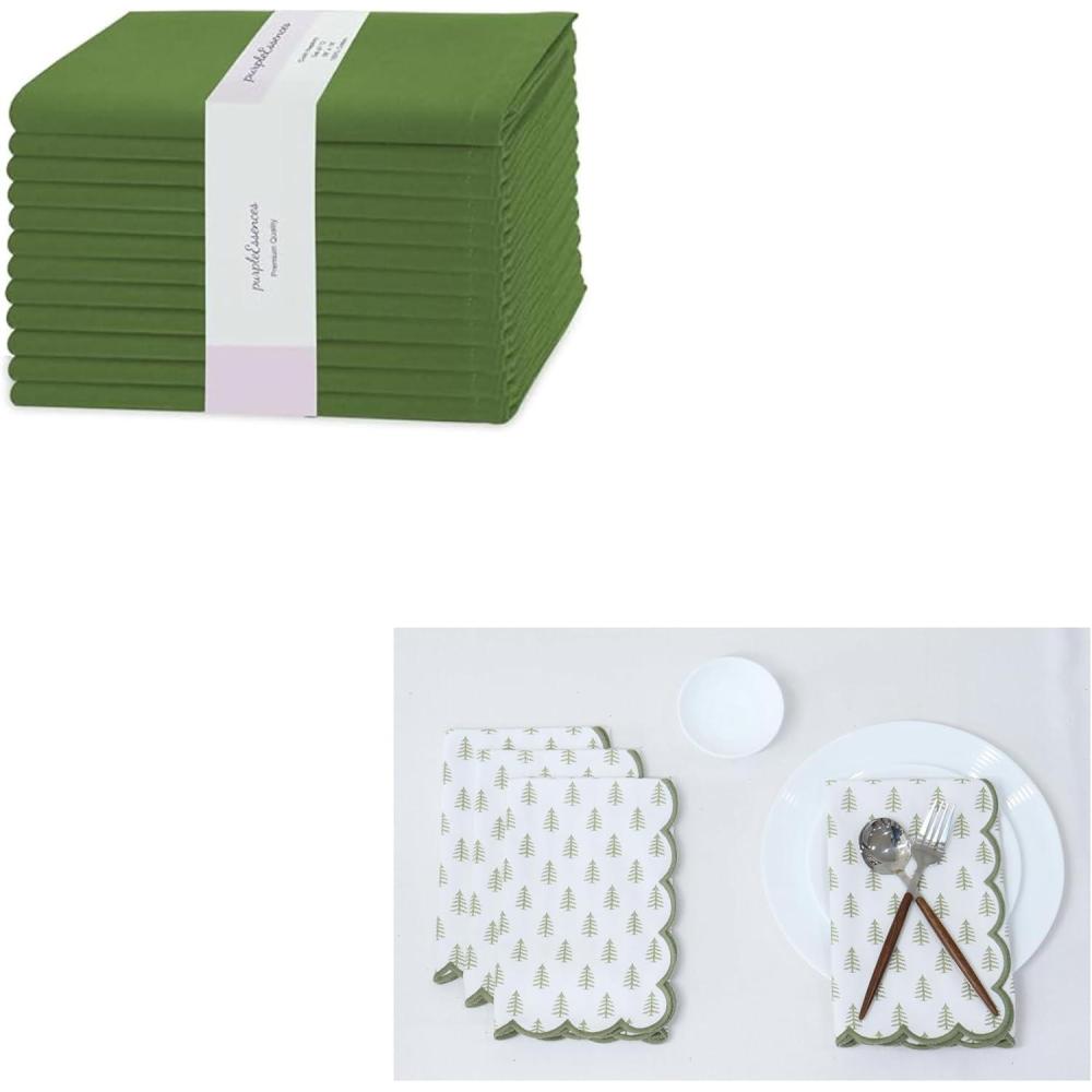 imagePurpleEssences Hemstitch Cloth Napkins Set of 1218 x 18 Inch Christmas Tree Scalloped Napkins Set of 4 Sage Green