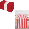 PurpleEssences Hemstitch Cloth Napkins – Set of 12-18 x 18 Inch Double Stripe Ribbed Woven Table Runner 14×90 Inch – Red