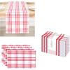 PurpleEssences Homestead Plaid Table Runner 14”x72” Pack of 1, Napkin 18”x18” Set of 12, Placemats 13”x19” Set of 4 – 100% Cotton – Red