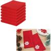 PurpleEssences Solid Waffle Kitchen Towel 15” x 25” (Set of 6) and Embroidery Napkin 18”x18” (Set of 6) – Red/Snowflaes