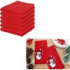 PurpleEssences Solid Waffle Kitchen Towel 15” x 25” (Set of 6) and Embroidery Napkin 18”x18” (Set of 6) – Red/Snowman