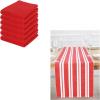 PurpleEssences Waffle Weave Kitchen Towels Set of 6-15×25 Inches, 100% Cotton with Hanging Loop, Double Stripe Ribbed Runner 14×90 inch – Red