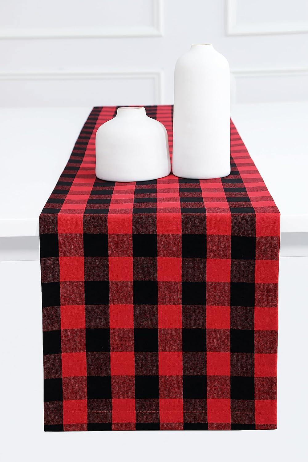 imagePurpleEssences Homestead Plaid Table Runner 14 x 90 inch Classic Farmhouse 100 Cotton Checkered Table Runner Fall Thanksgiving Beige and White14 x 90 Inch