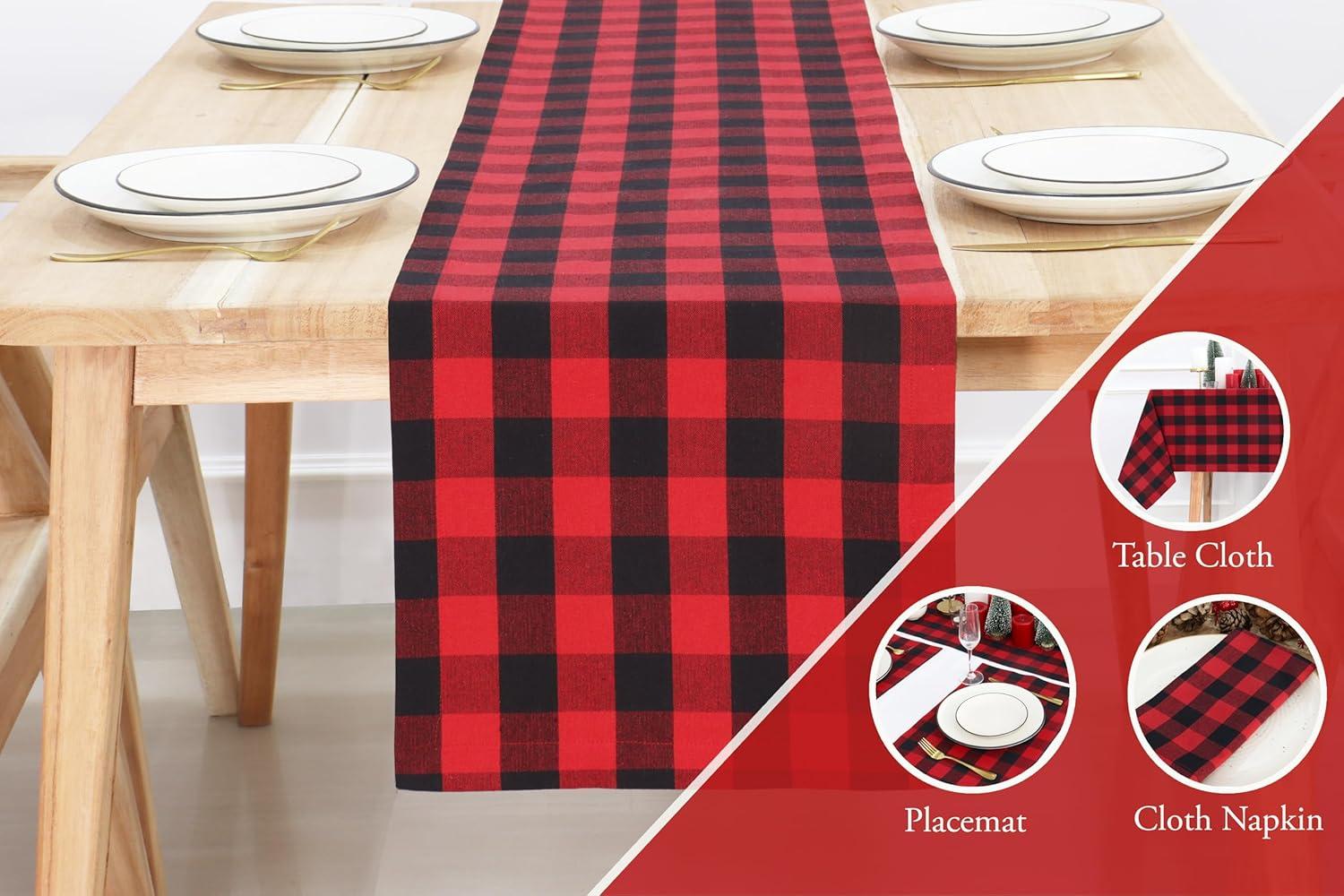 imagePurpleEssences Homestead Plaid Table Runner 14 x 90 inch Classic Farmhouse 100 Cotton Checkered Table Runner Fall Thanksgiving Beige and White14 x 90 Inch