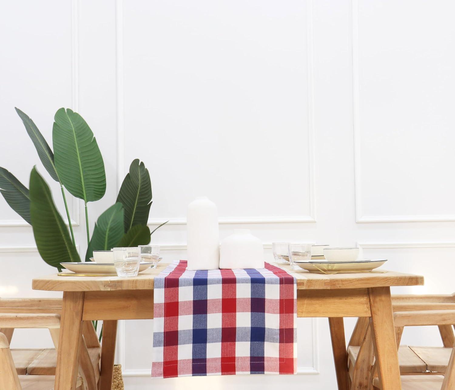 imagePurpleEssences Homestead Plaid Table Runner 14 x 90 inch Classic Farmhouse 100 Cotton Checkered Table Runner Fall Thanksgiving Beige and White14 x 90 Inch