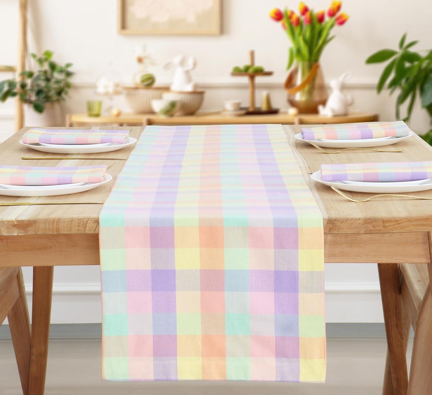 imagePurpleEssences Homestead Plaid Table Runner 14 x 90 inch Classic Farmhouse 100 Cotton Checkered Table Runner Fall Thanksgiving Beige and White14 x 90 Inch