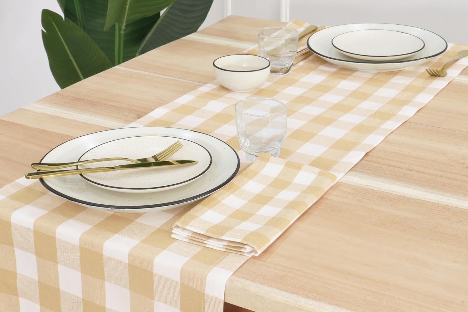 imagePurpleEssences Homestead Plaid Table Runner 14 x 90 inch Classic Farmhouse 100 Cotton Checkered Table Runner Fall Thanksgiving Beige and White14 x 90 Inch
